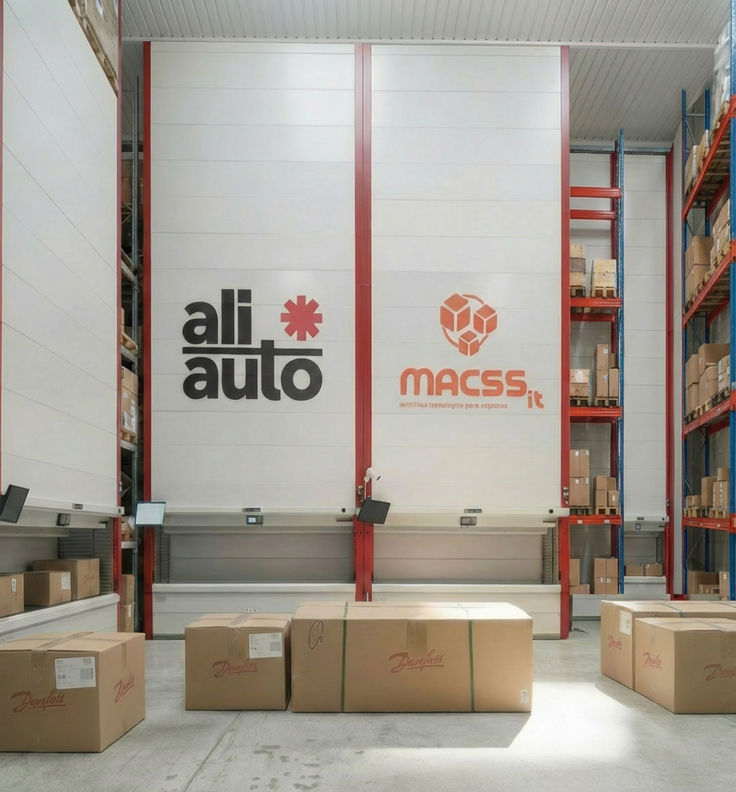 Detalle del material Danfoss Power Solutions recién recibido en el centro logístico de Aliauto