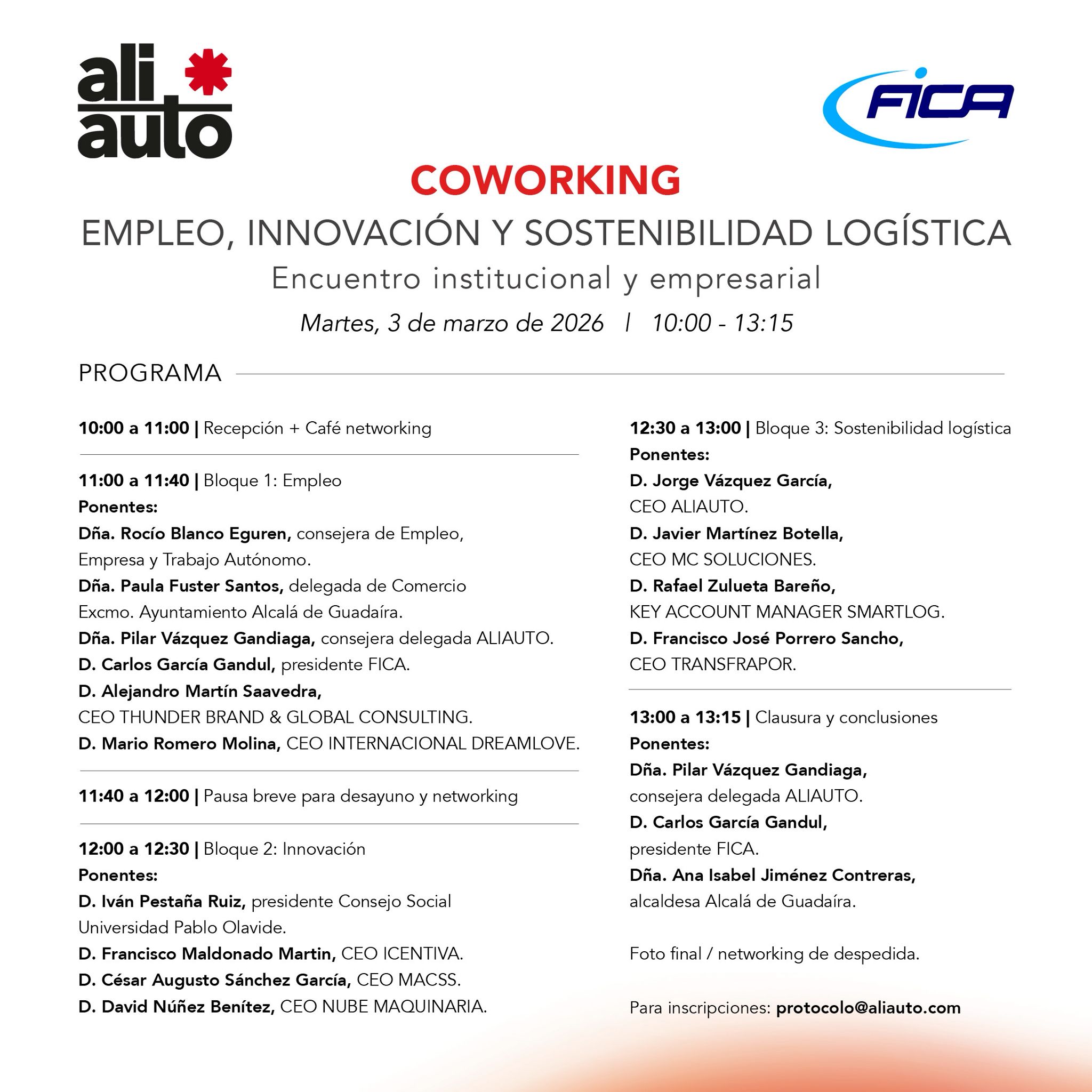 Cartel del encuentro Coworking: Empleo, Innovación y Sostenibilidad Logística en Aliauto (3 de marzo de 2026)