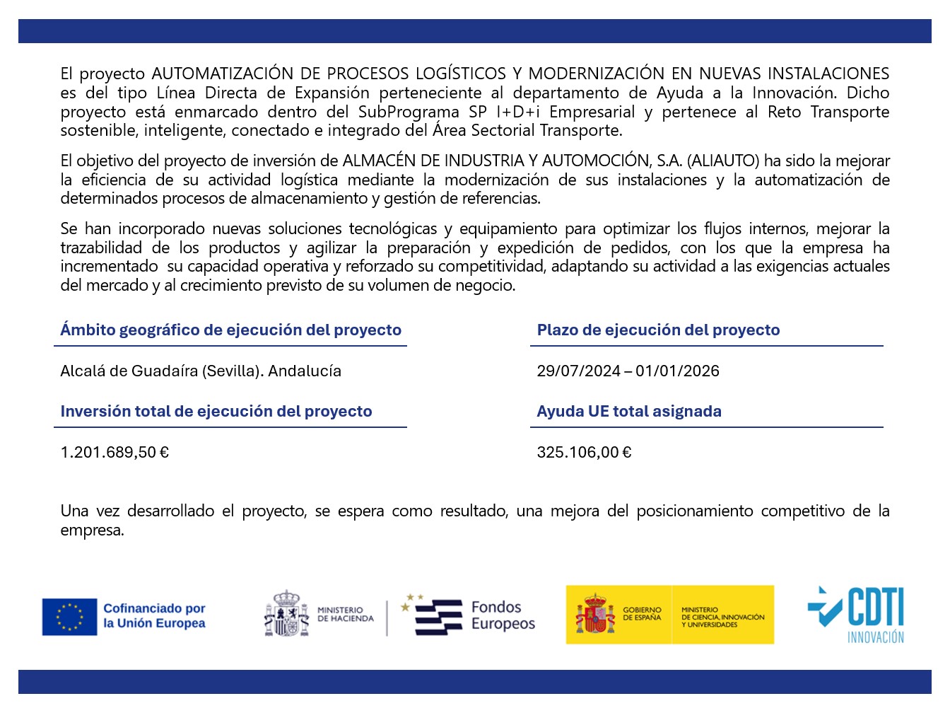 Proyecto financiado por CDTI y la Unión Europea